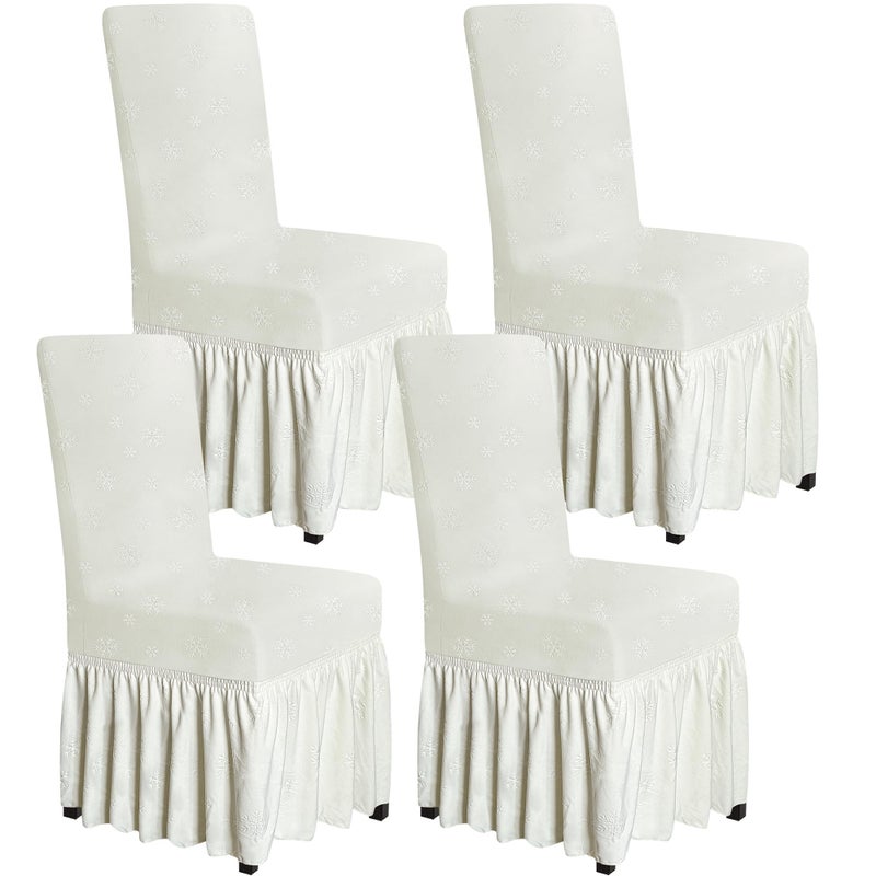 molasofa Chair Covers for Dining Room Set of 4 Stretch Chair Slipcovers with Skirt for Kitchen Seat Protectors Wedding Banquet Decor Kids Pets Spandex Fabric Washable (4pcs, Beige Snow) - Image 1