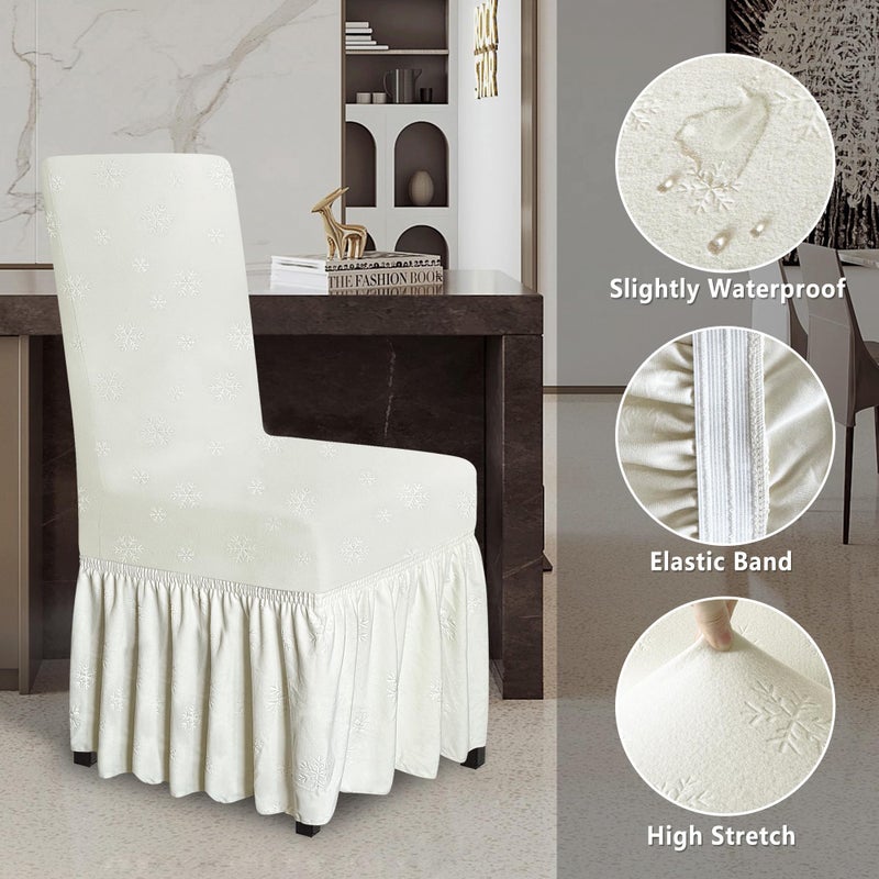 molasofa Chair Covers for Dining Room Set of 4 Stretch Chair Slipcovers with Skirt for Kitchen Seat Protectors Wedding Banquet Decor Kids Pets Spandex Fabric Washable (4pcs, Beige Snow) - Image 4