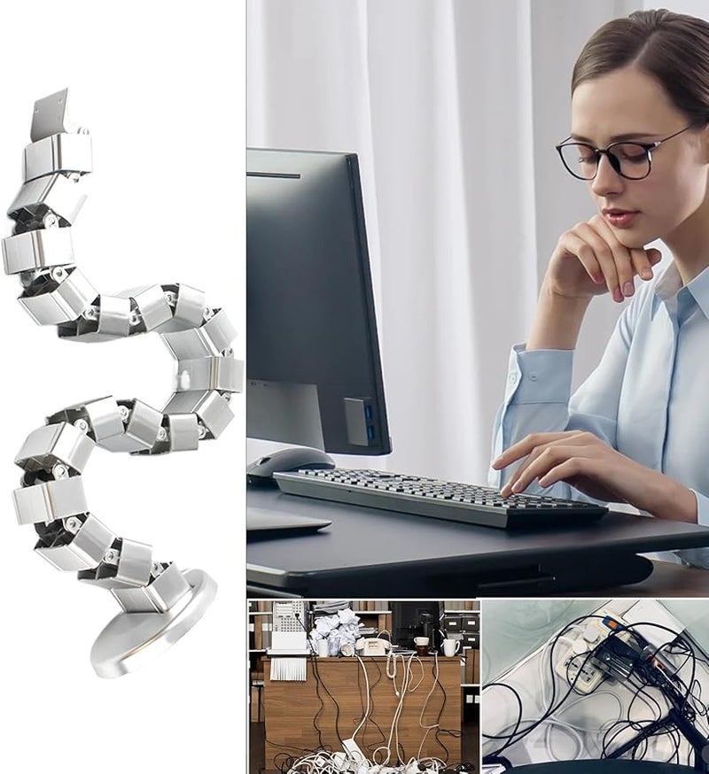 Silver Square Cable Sleeve Flexible Snake Shape Wire Protector Tubing For PC TV Phone Laptop - Image 4