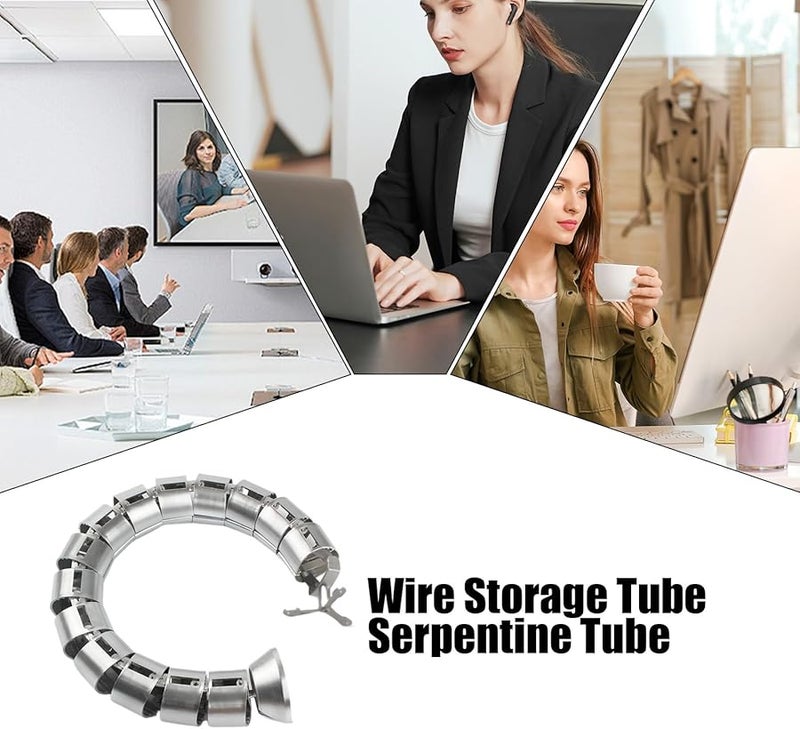 Silver Square Cable Sleeve Flexible Snake Shape Wire Protector Tubing For PC TV Phone Laptop - Image 5