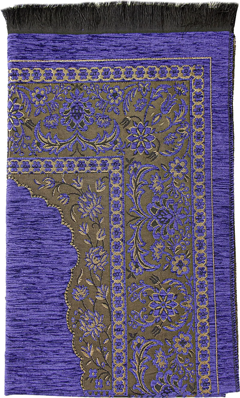 İhvan Ihvan Luxury Thick Chenille Prayer Rug with Mihrab Dark Purple