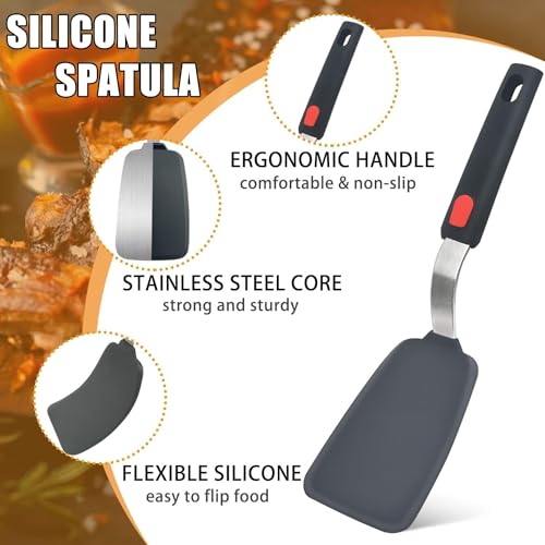 UNIQUE CART® Flexible Silicone Spatula Turner, Heat Resistant Silicone Turner for Non-Stick Cookware, Ideal for Flipping Eggs, Burgers, Pancakes, 11.8 x 2.4 in, Black - Image 4