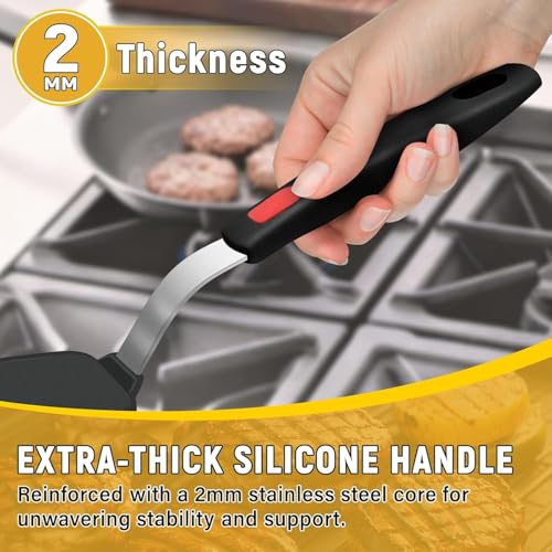 UNIQUE CART® Flexible Silicone Spatula Turner, Heat Resistant Silicone Turner for Non-Stick Cookware, Ideal for Flipping Eggs, Burgers, Pancakes, 11.8 x 2.4 in, Black - Image 3