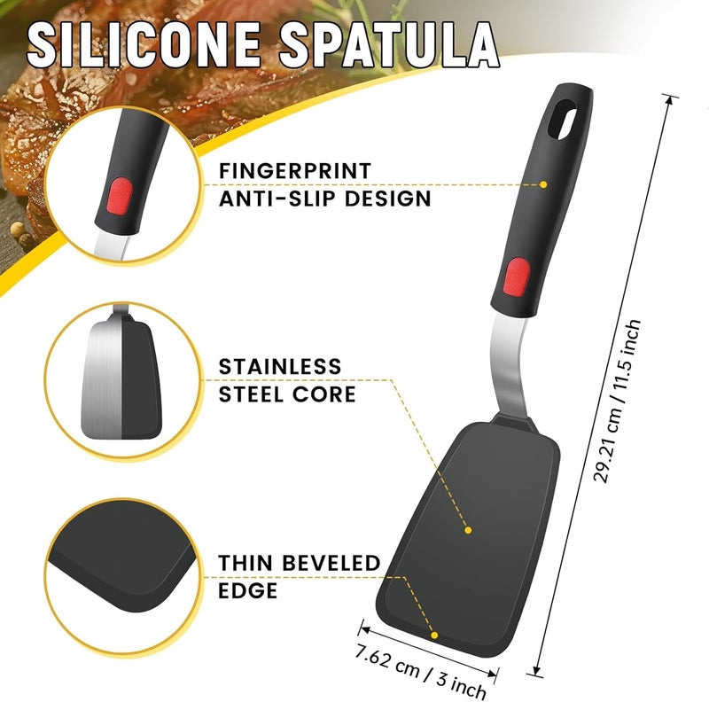 UNIQUE CART® Flexible Silicone Spatula Turner, Heat Resistant Silicone Turner for Non-Stick Cookware, Ideal for Flipping Eggs, Burgers, Pancakes, 11.8 x 2.4 in, Black - Image 2