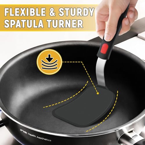 UNIQUE CART® Flexible Silicone Spatula Turner, Heat Resistant Silicone Turner for Non-Stick Cookware, Ideal for Flipping Eggs, Burgers, Pancakes, 11.8 x 2.4 in, Black - Image 5
