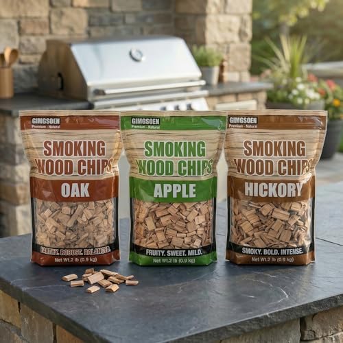Gimgsoen Smoking Wood Chips Variety Pack, 3 Flavors (Oak, Hickory, Apple), 2 lbs × 3 — All-Natural BBQ Smoking Chips for Smoker Box, Electric Smokers, Pellet & Charcoal Grills - Image 2