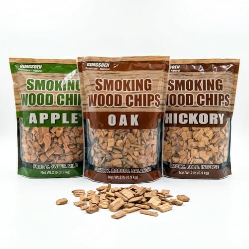 Gimgsoen Smoking Wood Chips Variety Pack, 3 Flavors (Oak, Hickory, Apple), 2 lbs × 3 — All-Natural BBQ Smoking Chips for Smoker Box, Electric Smokers, Pellet & Charcoal Grills - Image 1