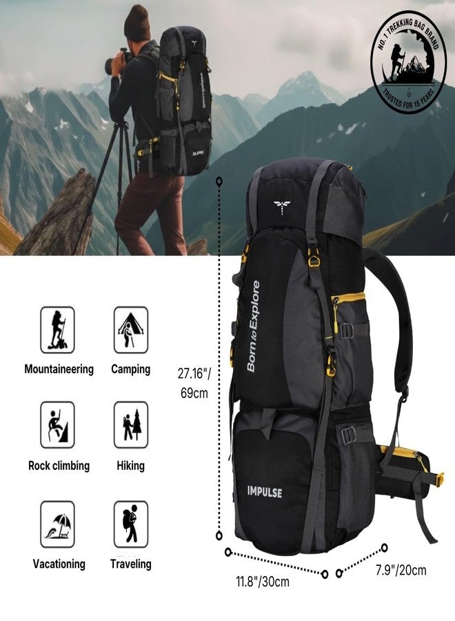 إمبلس حقيبة ظهر إمبلس، سعة 80 لترًا، حقيبة سفر للرجال، حقيبة سياحية، حقيبة ظهر للسفر، حقيبة للمشي والتخييم، حقيبة للرجال، لون أسود منحني مع ضمان لمدة عام واحد | أسود - Image 2