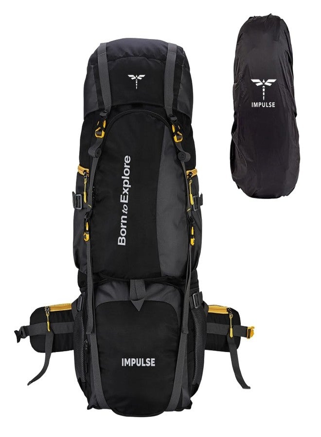 إمبلس حقيبة ظهر إمبلس، سعة 80 لترًا، حقيبة سفر للرجال، حقيبة سياحية، حقيبة ظهر للسفر، حقيبة للمشي والتخييم، حقيبة للرجال، لون أسود منحني مع ضمان لمدة عام واحد | أسود - Image 1