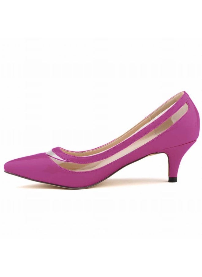 Loquat Pointed Toe Candy Color Low-Cut Low-Vamp Mid Heel Bridesmaid Wedding Shoes 5cm Purple  - Image 2