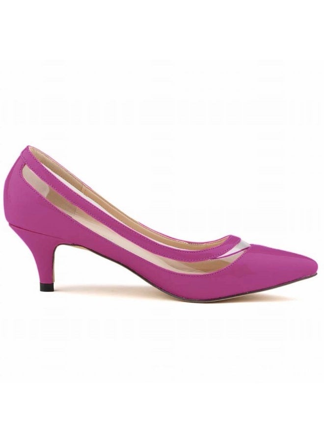 Loquat Pointed Toe Candy Color Low-Cut Low-Vamp Mid Heel Bridesmaid Wedding Shoes 5cm Purple  - Image 1