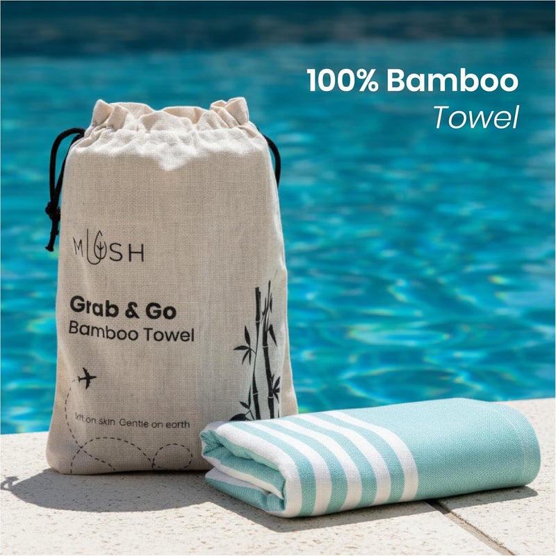 Mush منشفة شاطئ من الخيزران قابلة للحمل | منشفة استحمام 100% من الخيزران للشاطئ، والمشي، والرحلات | منشفة مدمجة مع حقيبة سفر | 60x120 سم، 250 غم/م² سريعة الجفاف، خفيفة الوزن ومقاومة للرمال | أكوا - Image 2