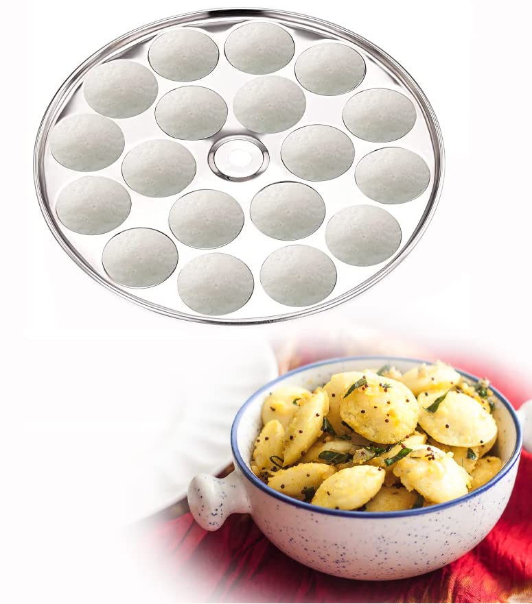 Prithi Home's and Kitchen Prithi Home's and Kitchen thick Gauge Special Mini Idli Maker Stainless Steel | Mini Idli Plate, 1-Pieces, 18 Idlis/Plate 19.5 cm Diameter - Image 2