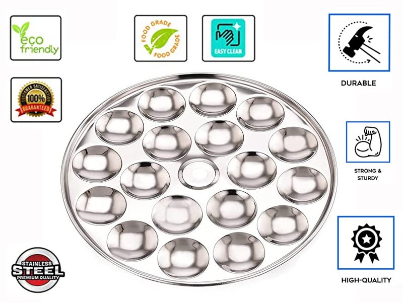 Prithi Home's and Kitchen Prithi Home's and Kitchen thick Gauge Special Mini Idli Maker Stainless Steel | Mini Idli Plate, 1-Pieces, 18 Idlis/Plate 19.5 cm Diameter - Image 5