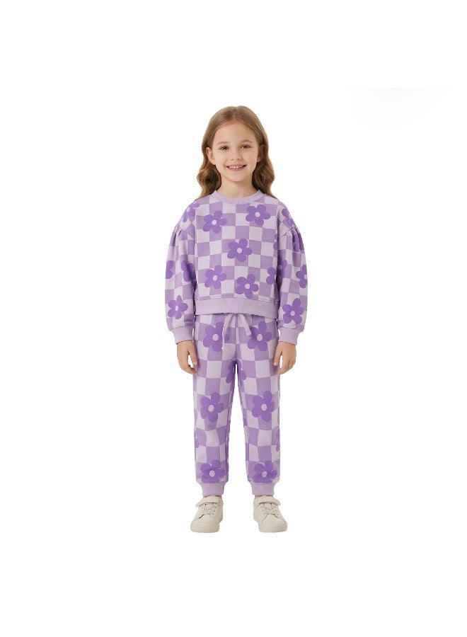 AIKO - Girls Sweat Top and Jogger Set with Floral Print - Image 1