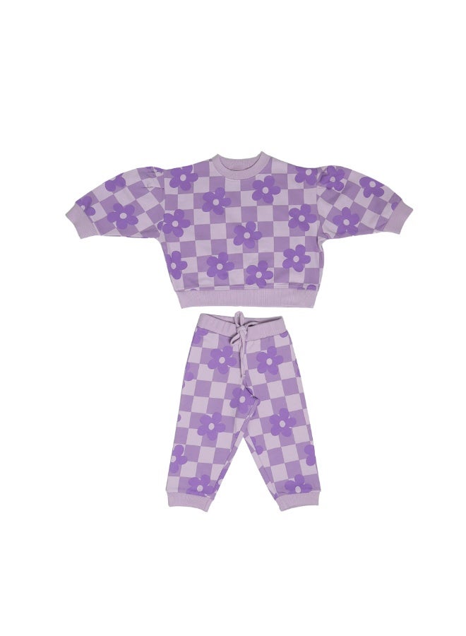 AIKO - Girls Sweat Top and Jogger Set with Floral Print - Image 2