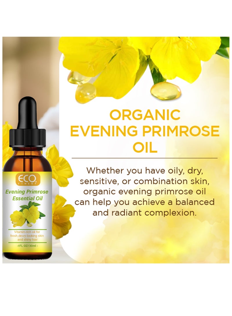 ECO زيت زهرة الربيع المسائية العضوي للوجه، غني بالفيتامينات، ترطيب عميق، مضاد للشيخوخة، يقلل من الخطوط الدقيقة والتجاعيد، يحسن البشرة والشعر، يعزز صحة الشعر، بشرة جميلة، ودعم الأظافر، مكمل غذائي 30 مل - Image 2