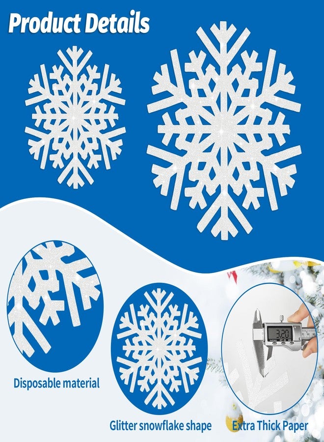 AimFun 60Pcs Snowflake Paper Placemats Christmas Sliver Glitter Disposable Place Mats Winter Round Sparkle Decorative Table Chargers Xmas Snowflake Decoration for Holiday Festival Dining Tableware - Image 3
