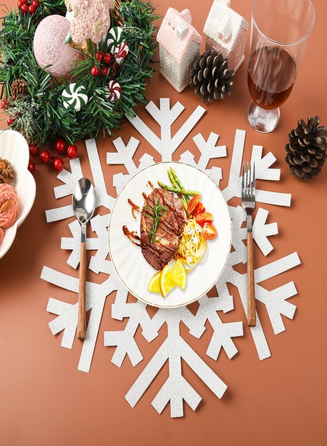AimFun 60Pcs Snowflake Paper Placemats Christmas Sliver Glitter Disposable Place Mats Winter Round Sparkle Decorative Table Chargers Xmas Snowflake Decoration for Holiday Festival Dining Tableware - Image 4