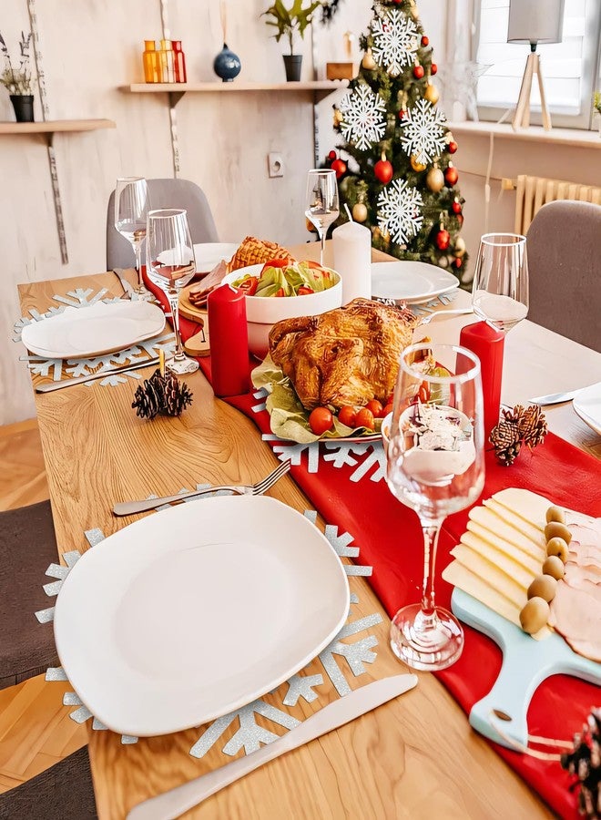 AimFun 60Pcs Snowflake Paper Placemats Christmas Sliver Glitter Disposable Place Mats Winter Round Sparkle Decorative Table Chargers Xmas Snowflake Decoration for Holiday Festival Dining Tableware - Image 5