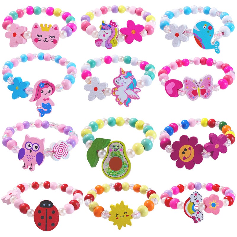 SIELEVIN 12 PCS Girls Bracelet for Kids Unicorn Mermaid Wooden Beaded Bracelets Birthday Stuffers Cute Rainbow Butterfly Heart Jewelry Gifts - Image 2