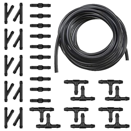 Tesnaao 30 PCS Car Windshield Washer Hose Kit 131Ft Washer Fluid Hose Ttype Ytype Itype Hose Connector Connect Water Pump and Nozzle Mounting Kit Universa Replace Accessories for Car Black - Image 1