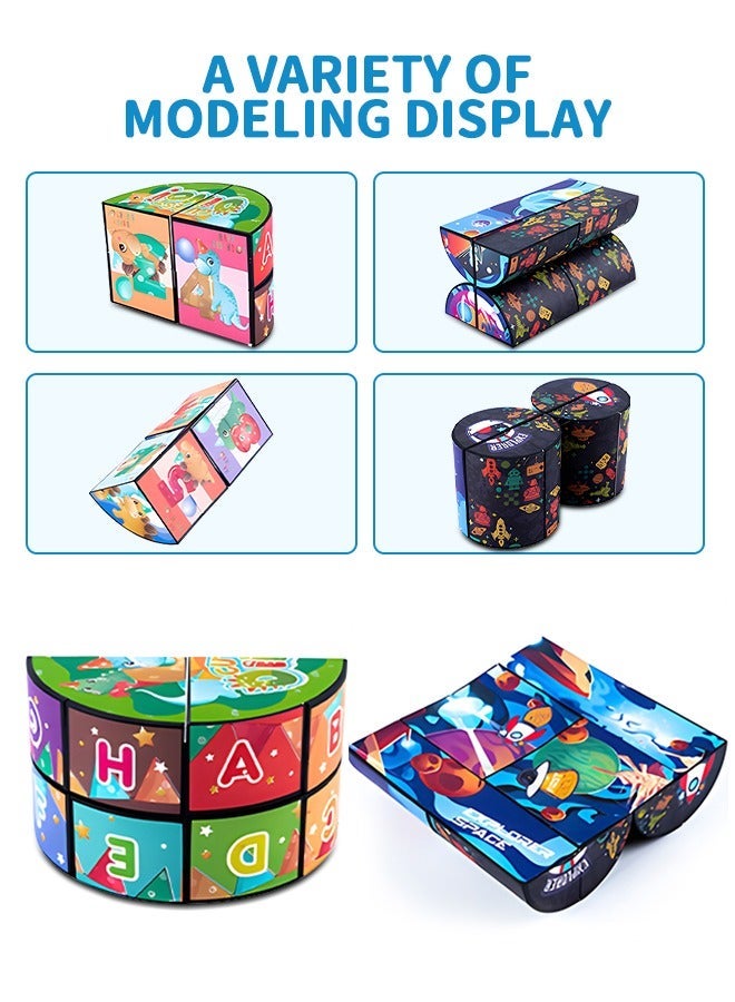 GROIC 2 PCS Rubik's Cube Combo, Infinity Fidget Toy, Magnets Transforms 3D Geometric Space Dinosaur Pattern Hand-Held Magic Toys Finger Spinner - Image 3