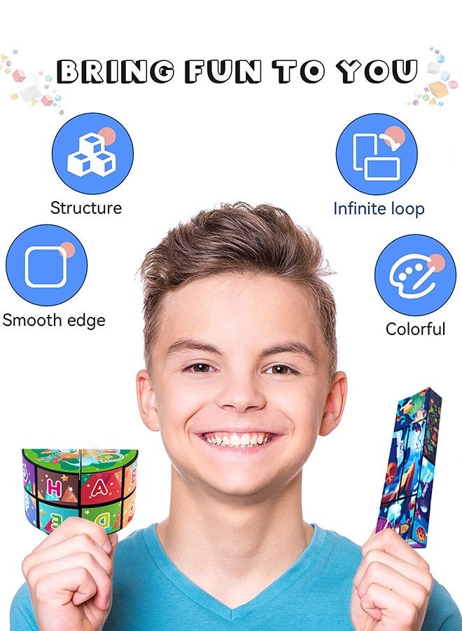 GROIC 2 PCS Rubik's Cube Combo, Infinity Fidget Toy, Magnets Transforms 3D Geometric Space Dinosaur Pattern Hand-Held Magic Toys Finger Spinner - Image 5