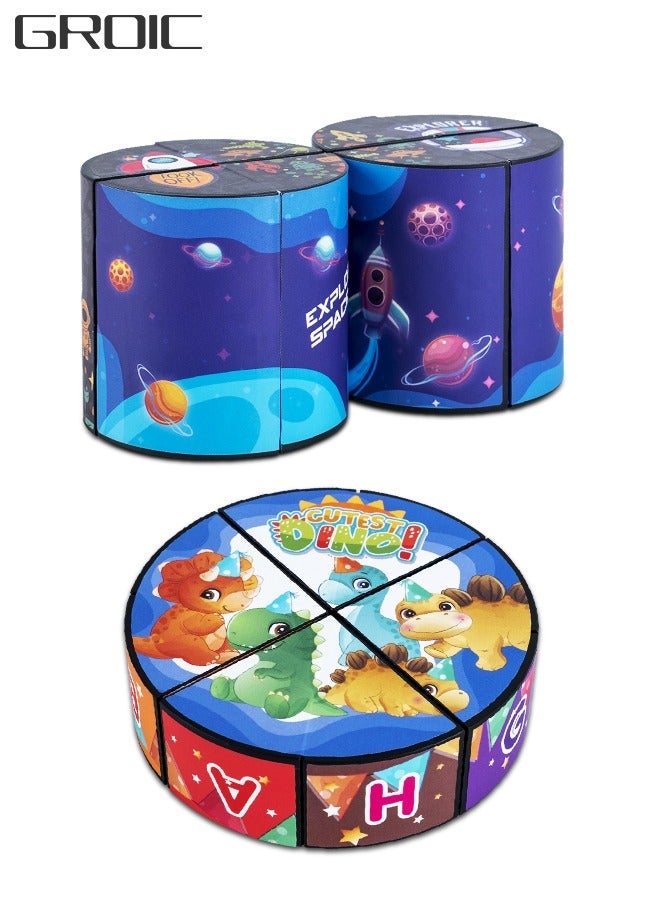 GROIC 2 PCS Rubik's Cube Combo, Infinity Fidget Toy, Magnets Transforms 3D Geometric Space Dinosaur Pattern Hand-Held Magic Toys Finger Spinner - Image 1