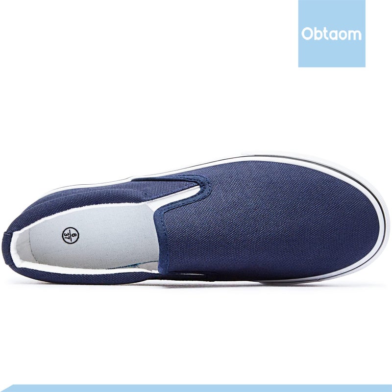 Obtaom Womens Navy Slip on Shoes,Comfortable Canvas Fashion Sneakers Dark Blue Canvas Shoes Low Top Slip Onsï¼ˆNvay US11ï¼‰ - Image 4