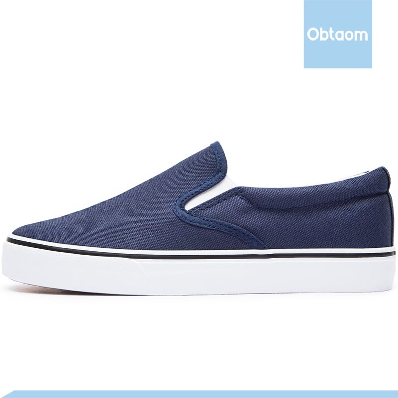 Obtaom Womens Navy Slip on Shoes,Comfortable Canvas Fashion Sneakers Dark Blue Canvas Shoes Low Top Slip Onsï¼ˆNvay US11ï¼‰ - Image 3