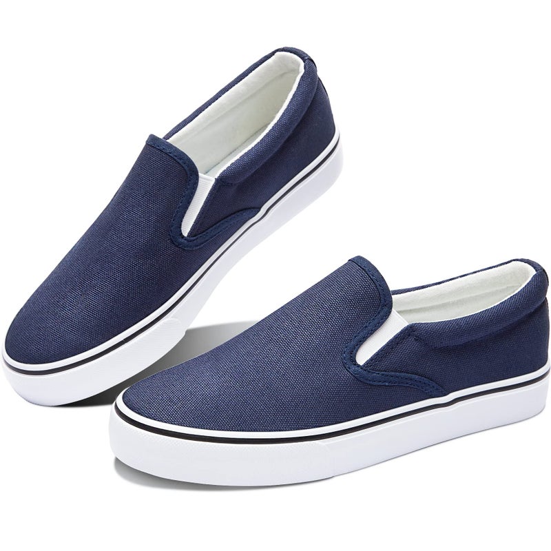 Obtaom Womens Navy Slip on Shoes,Comfortable Canvas Fashion Sneakers Dark Blue Canvas Shoes Low Top Slip Onsï¼ˆNvay US11ï¼‰ - Image 1