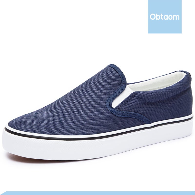 Obtaom Womens Navy Slip on Shoes,Comfortable Canvas Fashion Sneakers Dark Blue Canvas Shoes Low Top Slip Onsï¼ˆNvay US11ï¼‰ - Image 2