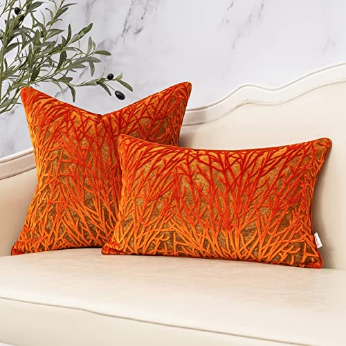 Yangest Burnt Orange Twigs Throw Pillow Cover Branches Velvet Cushion Case Neutral Pillowcase for Sofa Couch Bedroom Living Room Home Decor,20x20 Inch - Image 5