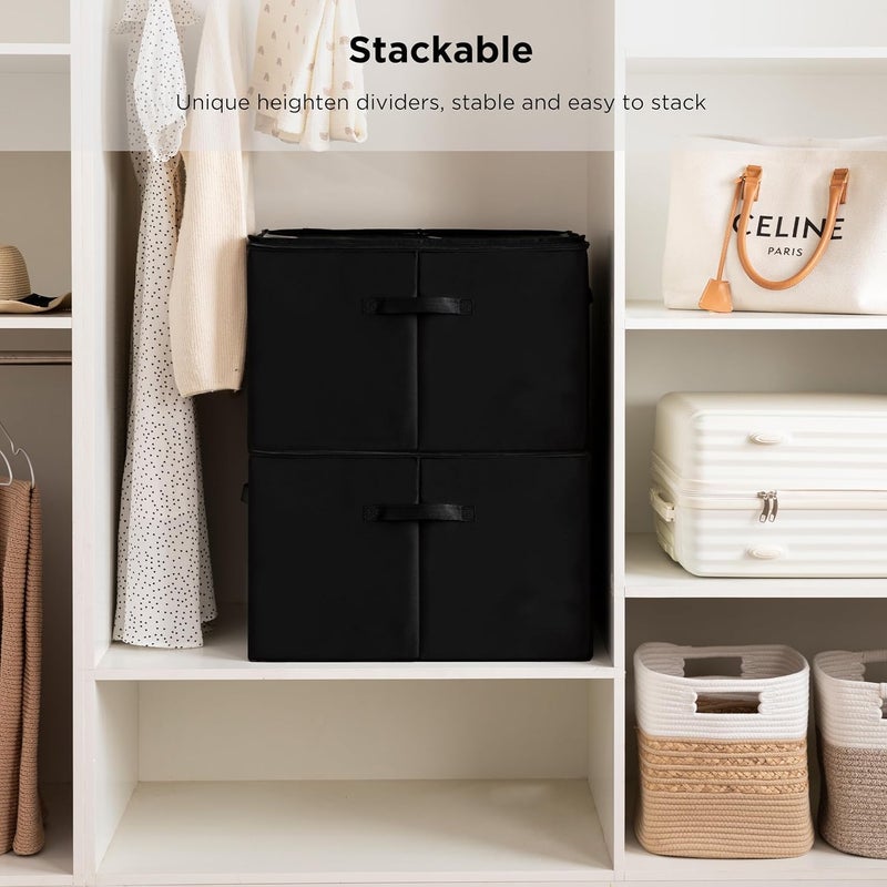 EVVIX Large Capacity Shoe Storage Box with Lid 16Compartment Stackable Organizer for Sneakers Heels Sandals Foldable Fabric Shoe Bin with Clear Cover Sturdy Handles SpaceSaving Closet Solution - Image 4