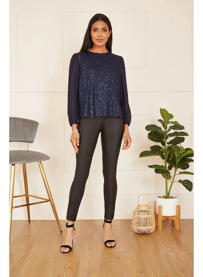 Yumi Sequin Top With Sheer Sleeves