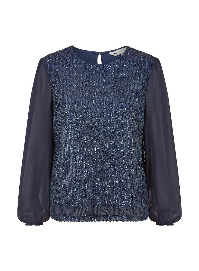 Yumi  Sequin Top With Sheer Sleeves for Women | Best Price UAE