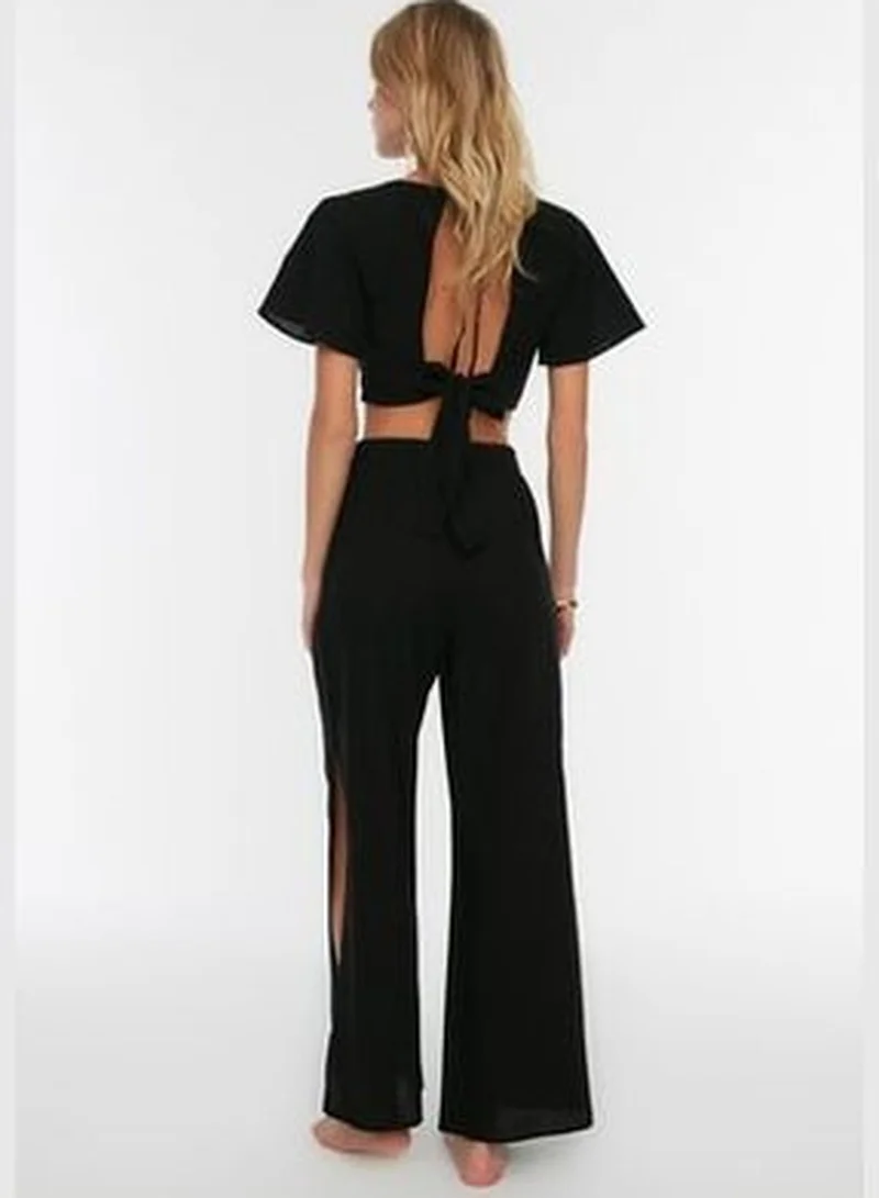trendyol Black 100% Cotton Trousers with Slits TBESS21PL0493.