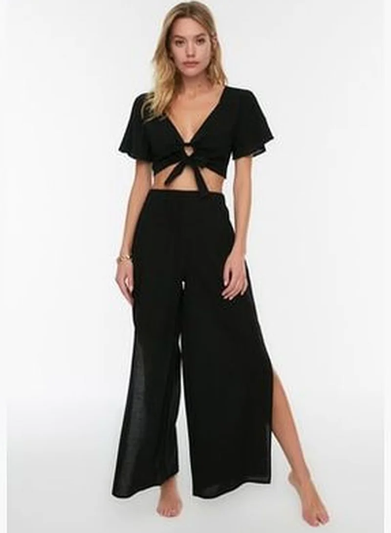 trendyol Black 100% Cotton Trousers with Slits TBESS21PL0493.