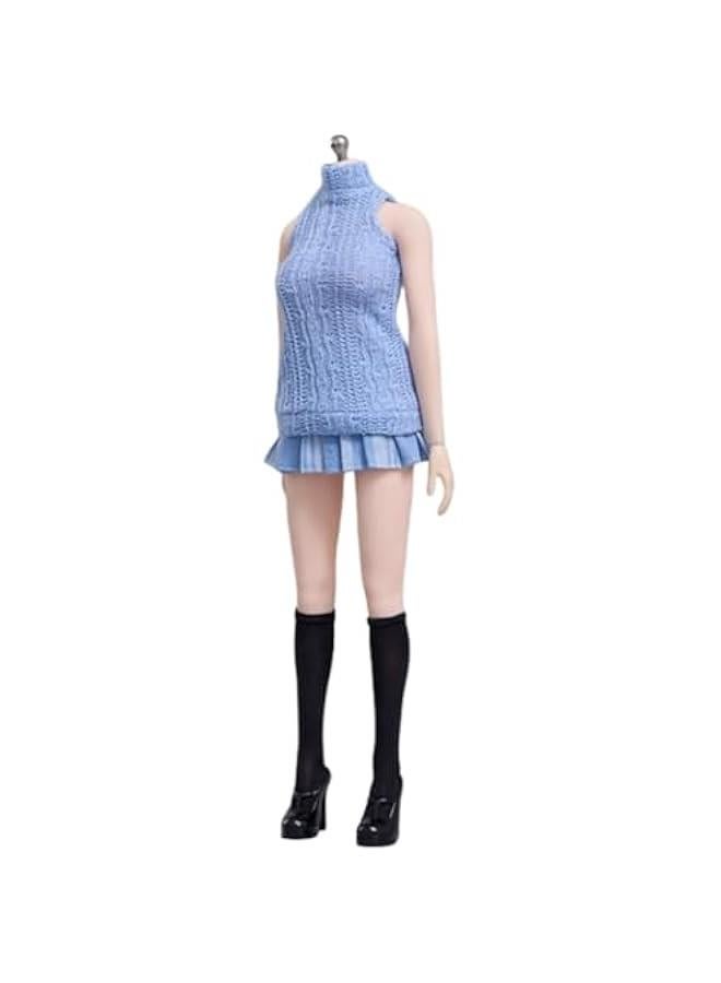 Cdtoys 1/6 Scale Female Figure Doll Clothes Set: Blue Knitted Vest and JK Skirt Set for Female 12-inch Collectible Action Figure cd066E  - Image 1