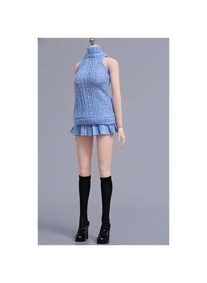 Cdtoys 1/6 Scale Female Figure Doll Clothes Set: Blue Knitted Vest and JK Skirt Set for Female 12-inch Collectible Action Figure cd066E  - Image 2