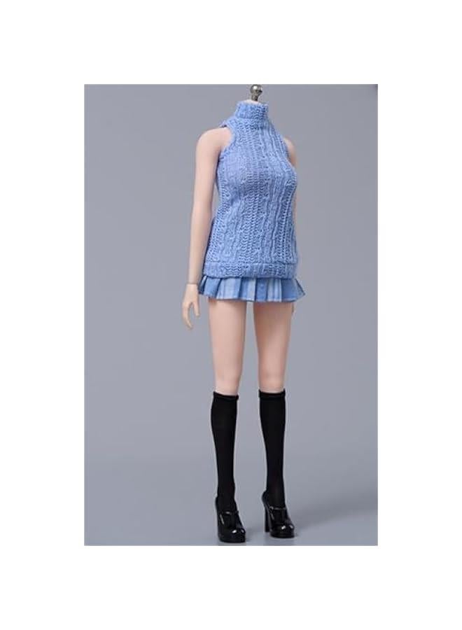 Cdtoys 1/6 Scale Female Figure Doll Clothes Set: Blue Knitted Vest and JK Skirt Set for Female 12-inch Collectible Action Figure cd066E  - Image 3