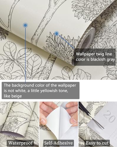Lativo Forest Vintage Peel and Stick Wallpaper for Bathroom Waterproof Boho Contact Paper for Cabinets/Drawers Tree Self Adhesive Removable Wallpaper for Bedroom Retro Farmhouse Vinyl 17.3inW 393inL - Image 3