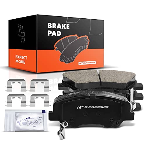 A-Premium مجموعة وسادات فرامل سيراميك أمامية A-Premium متوافقة مع بعض طرازات هيونداي وكيا - أكسنت، ريو 2012-2017، مع ملحقات، 4 قطع - Image 1