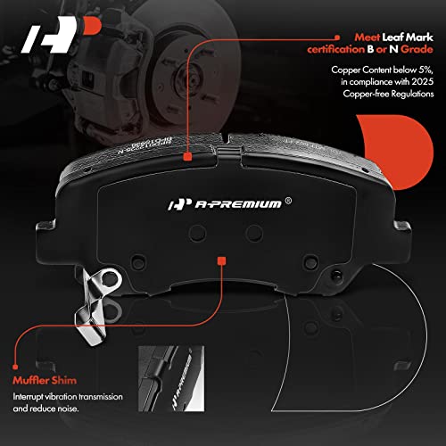 A-Premium مجموعة وسادات فرامل سيراميك أمامية A-Premium متوافقة مع بعض طرازات هيونداي وكيا - أكسنت، ريو 2012-2017، مع ملحقات، 4 قطع - Image 2