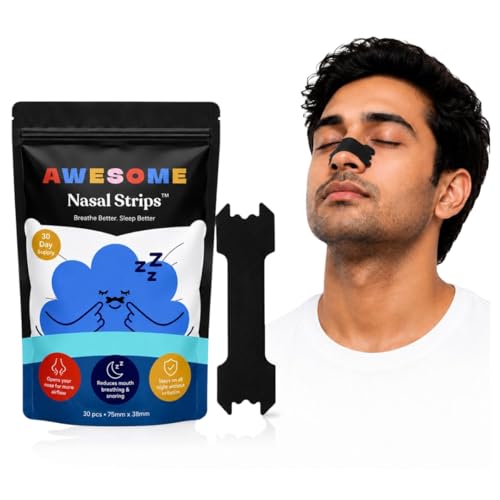 Awesome Nasal Strips for Better Breathing and Snoring, Improve Oxygen Intake, Enhances Sleep and Athletic Performance, Sweat-Resistant, Strong Hold, Skin Safe, CDSCO Approved, 30 Strips - AWESOME Nasal Strip_Pack Of 1 - Image 1