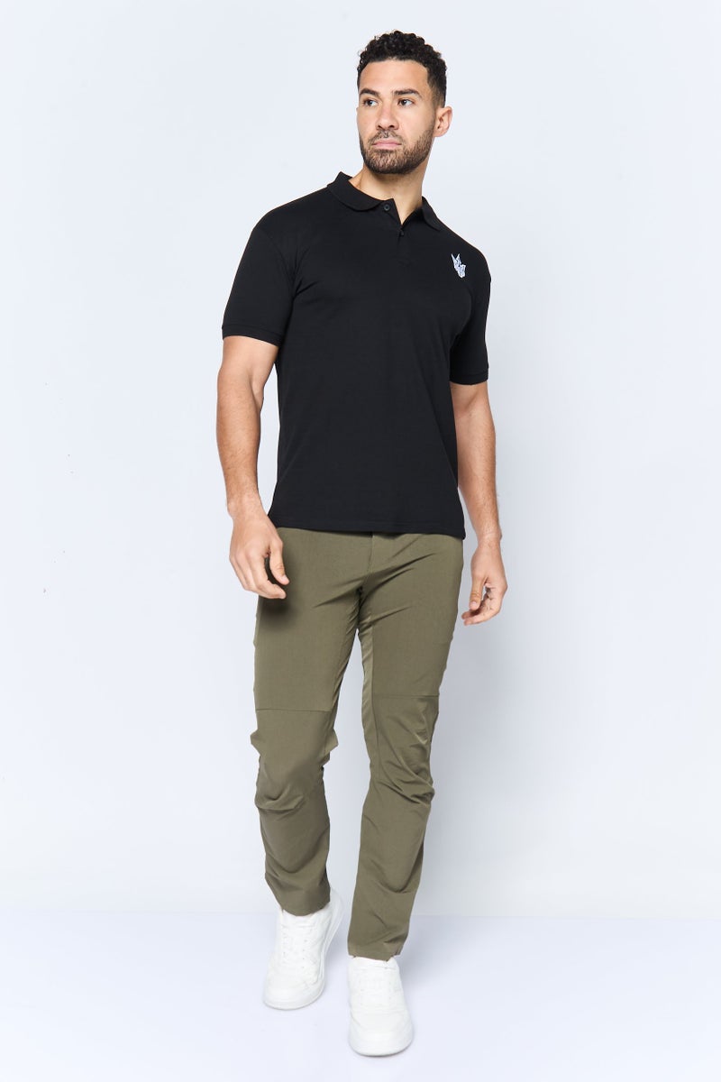 Maserati تي شيرت بولو بأكمام قصيرة للرجال بتصميم عادي مع شعار مطرز، أسود - Image 4