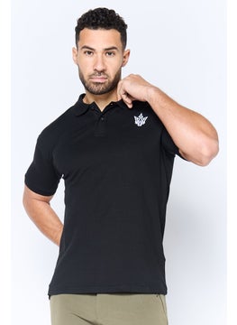 Maserati Men Regular Fit Embroidered Logo Short Sleeves Polo Shirt, Black  - Image 1