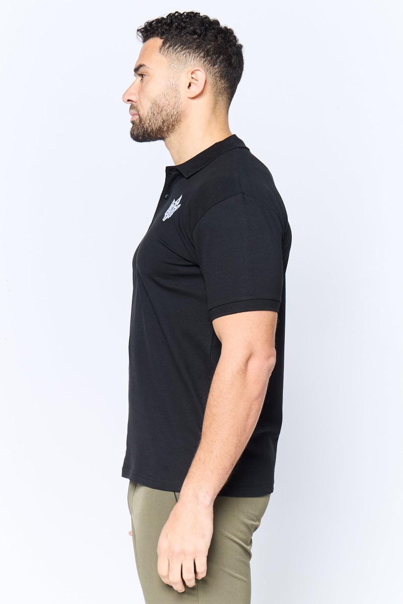Maserati تي شيرت بولو بأكمام قصيرة للرجال بتصميم عادي مع شعار مطرز، أسود - Image 2