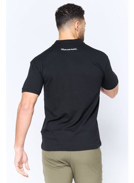 Maserati Men Regular Fit Embroidered Logo Short Sleeves Polo Shirt, Black  - Image 3